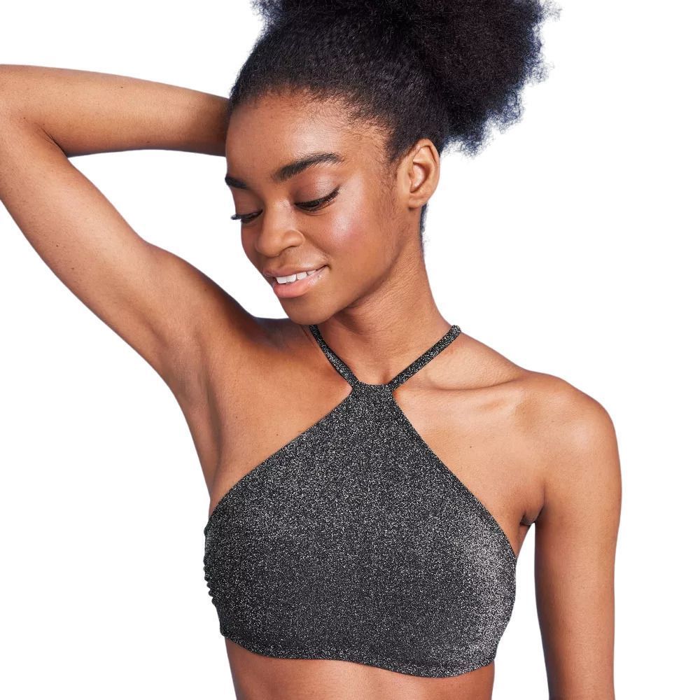 Women's High Next Halter Bralette Bikini Top Wild Fable Black Lurex Size S